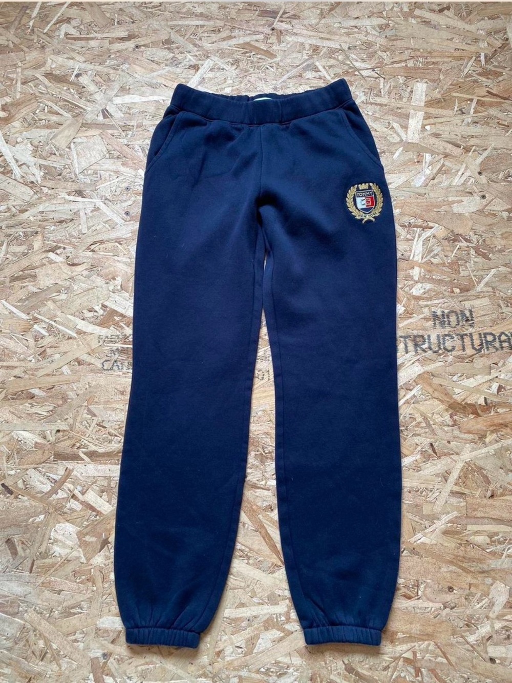 Tommy Hilfiger Navy Cuffed Track Joggers with Crest Emblem